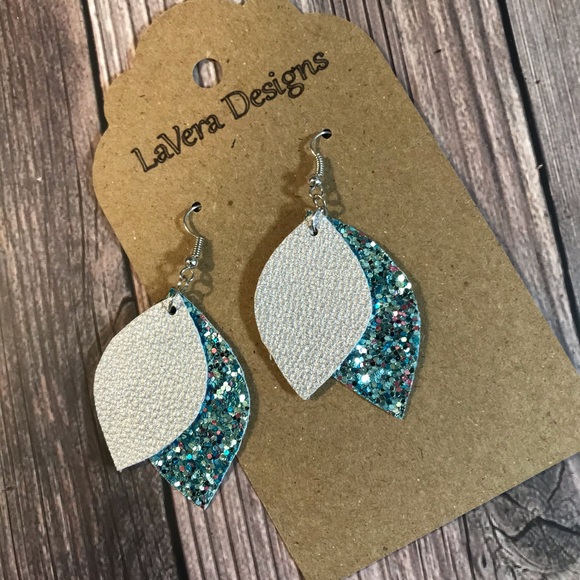 Faux Leather Glitter Earrings - Picture 2 of 2